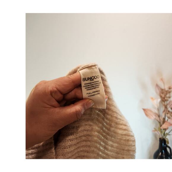 Suncoo Paris Wool Blend Sweater T2 Beige‎ Knit Pullover Cozy Soft French Style - Picture 4 of 5